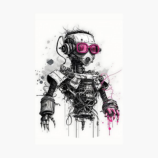 Item preview, Black And White Cool Robot With A Pink Glasses designed and sold by RobotsLookCool.