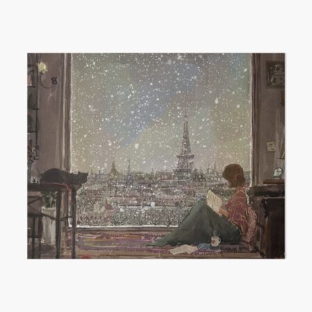paris in snow Art Board Print