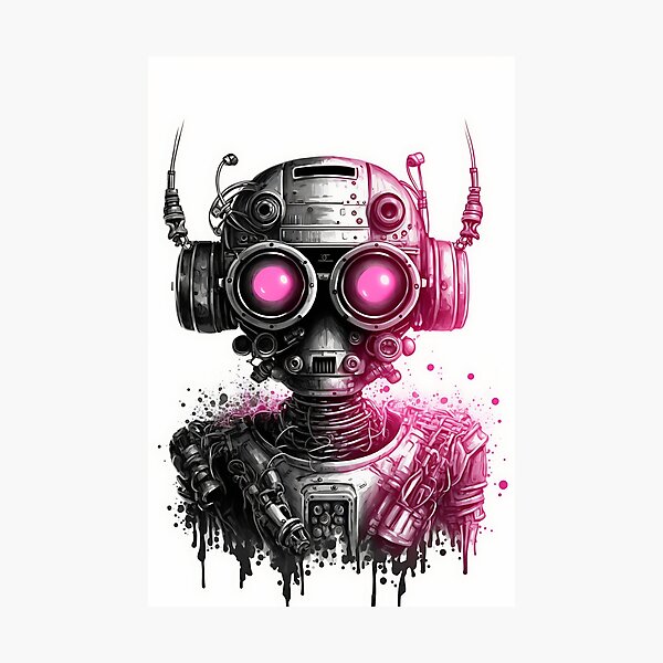 Item preview, Black And White Cool Robot With A Pink Glasses designed and sold by RobotsLookCool.