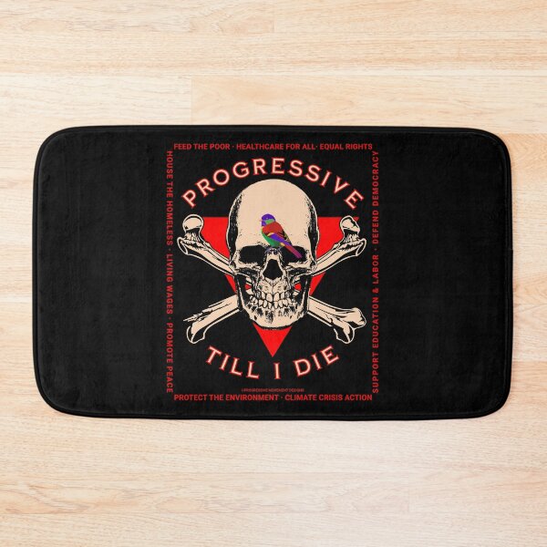Artikelvorschau, PMD00180 Progressive Movement Designs Skull Progressive Till I Die auf Schwarz mit regenbogenfarbenem Vogel für Progressive entworfen und verkauft von ProgressiveLeft.