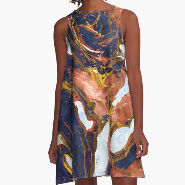 Blue Red Abstract Marble 1 A-Line Dress