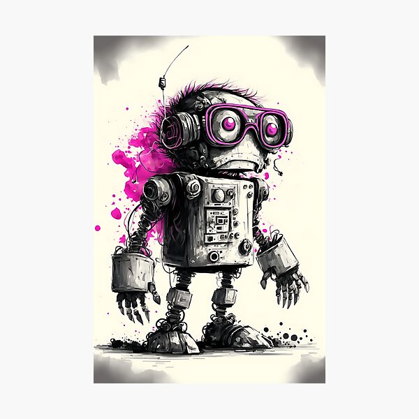 Item preview, Black And White Cool Robot With A Pink Glasses designed and sold by RobotsLookCool.