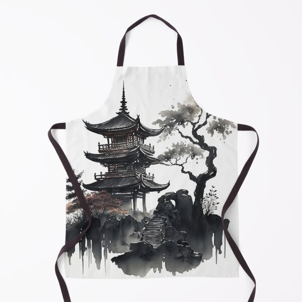 Item preview, Japanese temple - sumi-e painting designed and sold by MaitionDesigns.
