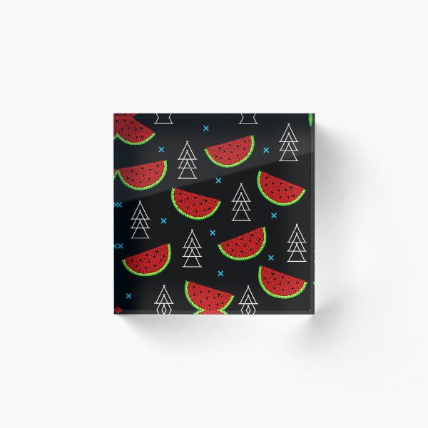 Tropical mosaic watermelon design on black background Acrylic Block