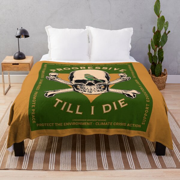 Item preview, PMD00183 Progressive Movement Designs Skull Progressive Till I Die on olive on coyote tan w green colored bird for progressives designed and sold by ProgressiveLeft.