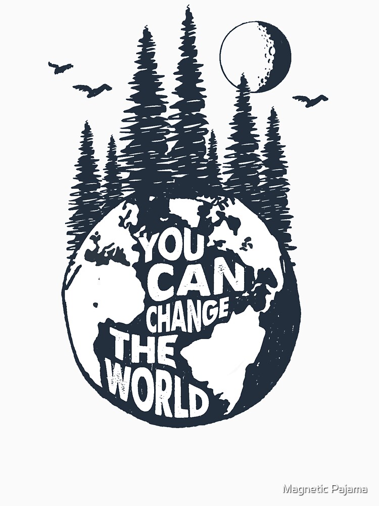 You Can Change the World Earth with Trees, Full Moon & Birds by MagneticMama