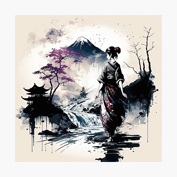 Item preview, Geisha's Grace to Mount Fuji designed and sold by BellasArtStudio.