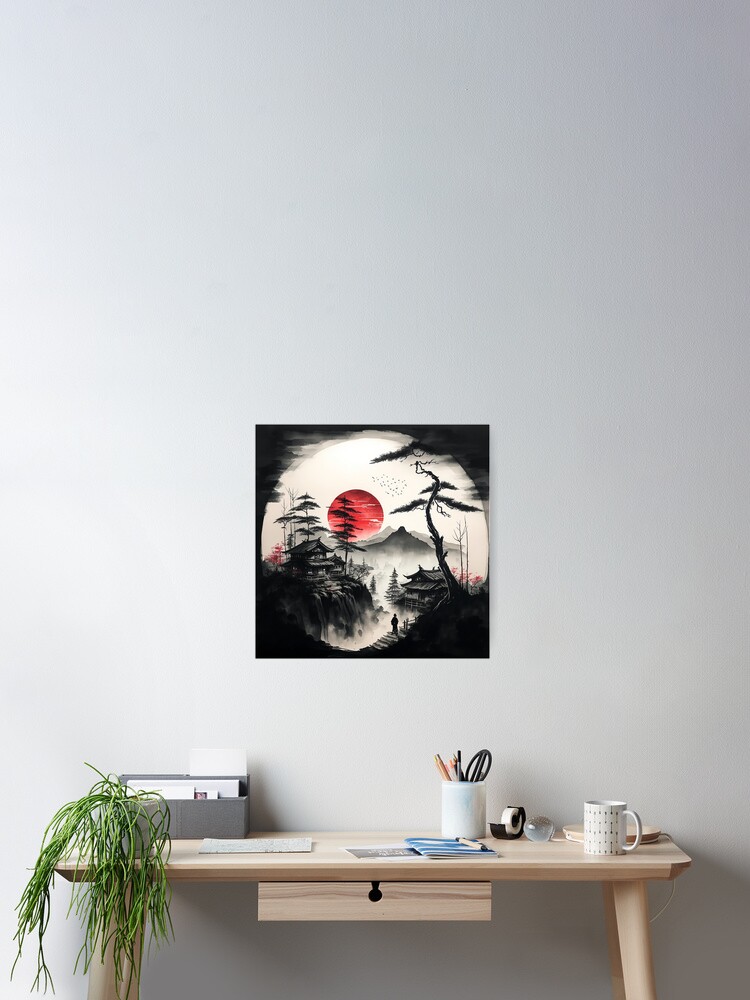 Jinflower Arte De Pared Motivacional Samurai Japonés Para Mujeres Luna Roja En Lienzo Decoración Con Citas Inspiradoras Elijo Cuadros Impresos Pinturas Obra De Arte Enmarcada Para Casa Oficina Sala De