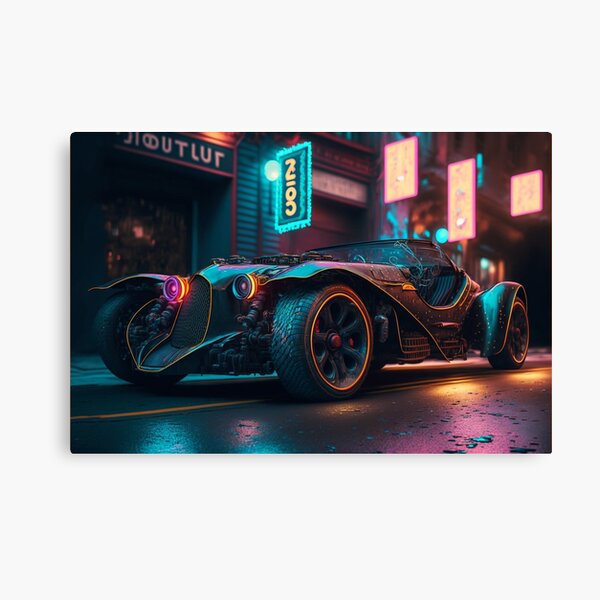 Aperçu de l'œuvre Cyberpunk avec voiture Steampunk créée et vendue par AICreateWorlds.