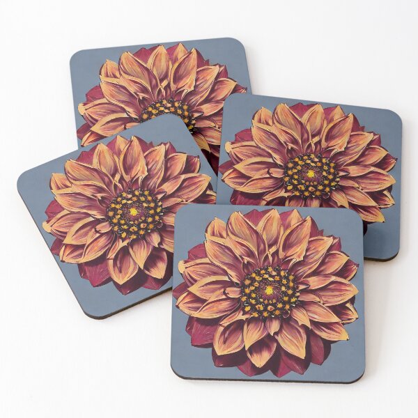 Item preview, Orange dahlia on blue background designed and sold by EasyElegance.
