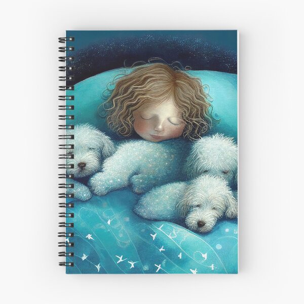 Item preview, Young Child Cuddled up Sleeping in Bed with her 3 Dogs  designed and sold by Susan  Gallagher.