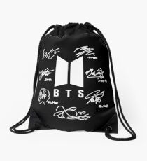 BTS - Logo + signatures "black" Drawstring Bag