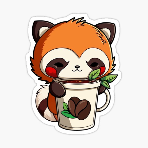 Cute Red Panda Drinking Cup of Coffee Sticker for Sale by eyestetix