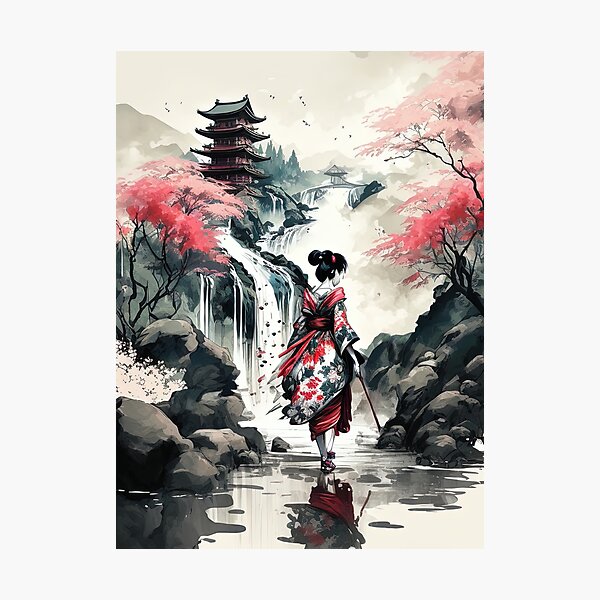 Item preview, Red Elegance Amidst the Mountains, Japan designed and sold by BellasArtStudio.