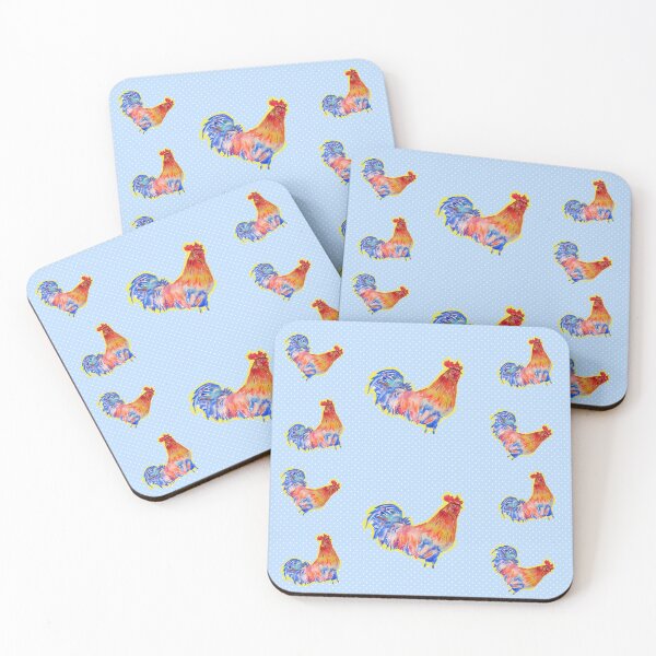 Item preview, Rooster Chicken Funny Watercolor Blue Polka Dot designed and sold by Sarah  Rajkotwala.