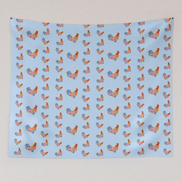 Item preview, Rooster Chicken Funny Watercolor Blue Polka Dot designed and sold by Sarah  Rajkotwala.