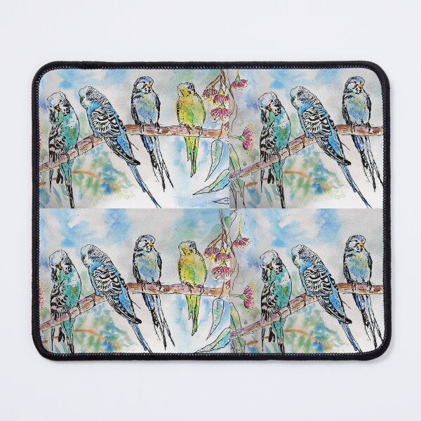 Item preview, Colourful Budgies Budgerigars Sitting on A Branch Watercolor Painting designed and sold by Sarah  Rajkotwala.