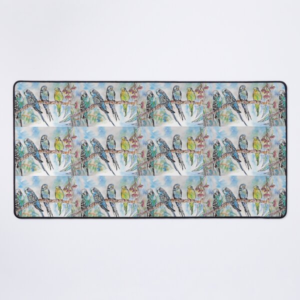 Item preview, Colourful Budgies Budgerigars Sitting on A Branch Watercolor Painting designed and sold by Sarah Rajkotwala.