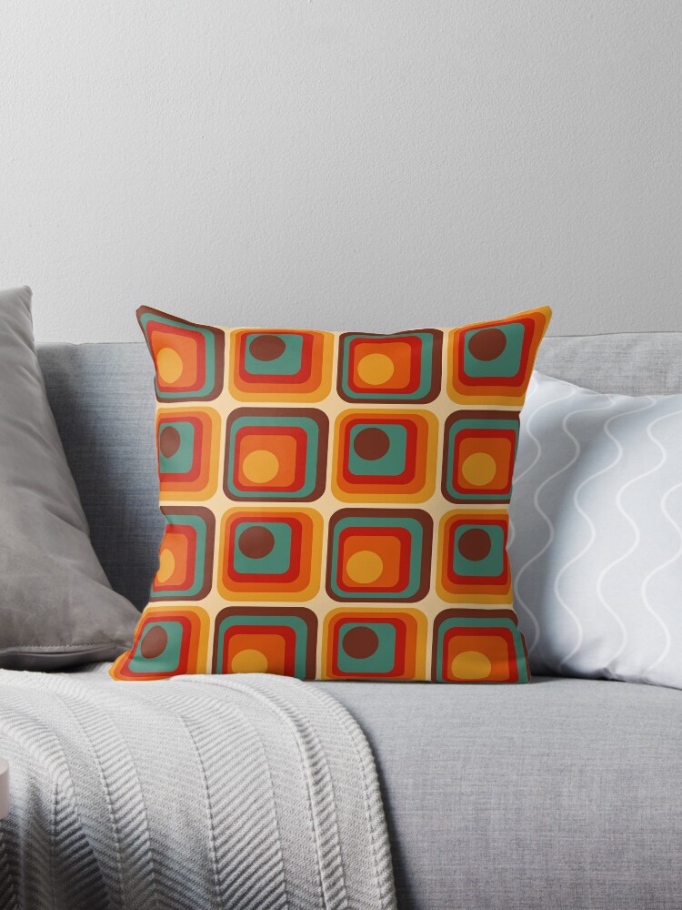 Thumbnail 1 of 3, Throw Pillow, Retro Geometric Gradient Square and Circle Pattern 221 designed and sold by tonymagnerart.