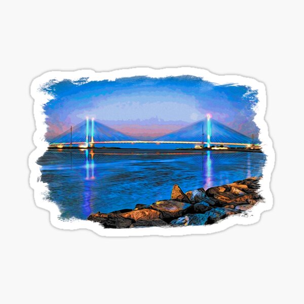 "Indian River Inlet Bridge at Twilight Watercolor" Sticker for Sale by