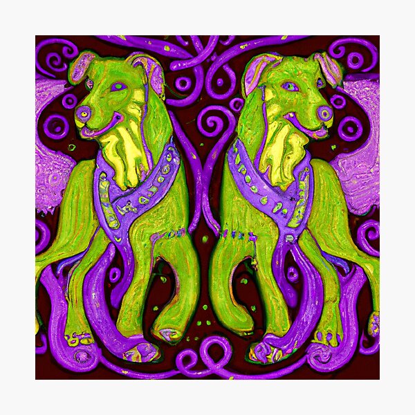 Celtic Neon Green Purple Dogs Photographic Print
