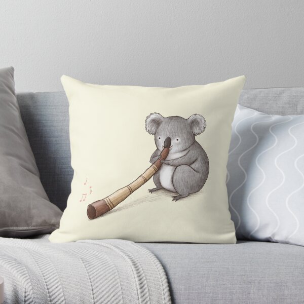 Koala Playing the Didgeridoo Throw Pillow