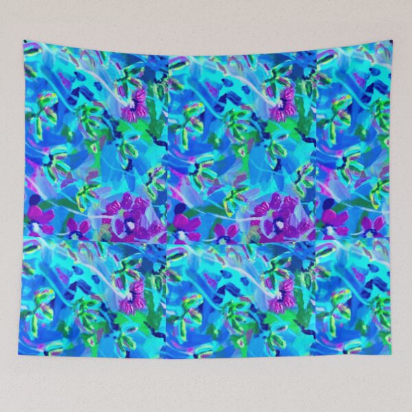 Item preview, abstract turquoise flowers designed and sold by beiba.