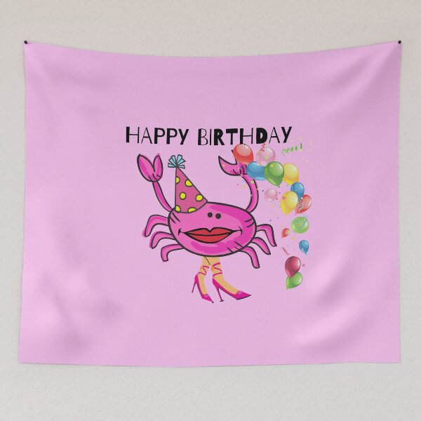 Item preview, HAPPY BIRTHDAY #5 FUNNY PINK CRAB PINK SHOES PARTY HAT BALLOONS  designed and sold by EllieMonroe.