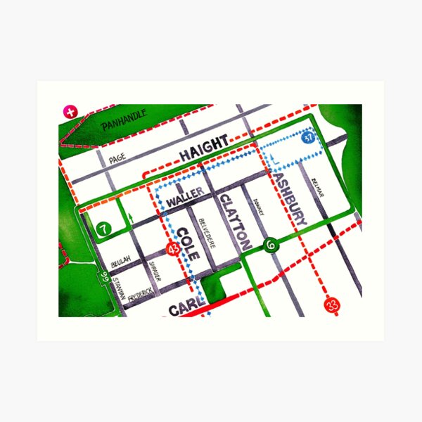 San Francisco map - Haight Ashbury/Cole Valley Art Print