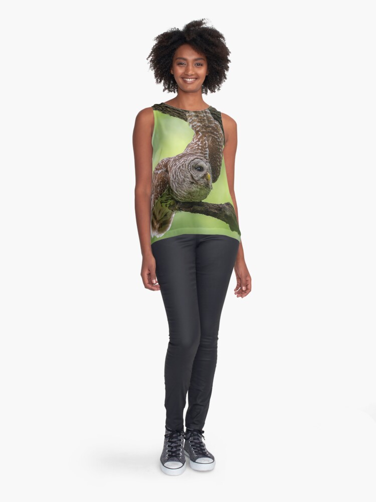 Thumbnail 3 of 6, Sleeveless Top, Relaxing Male Barred Owl designed and sold by Puttaswamy Ravishankar.