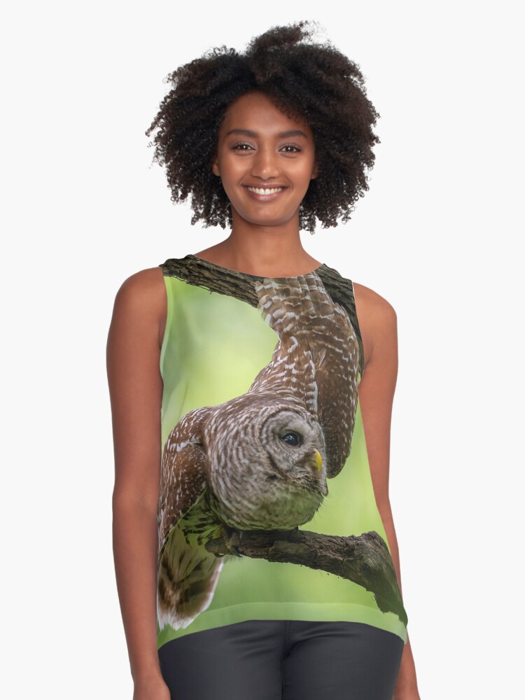Thumbnail 1 of 6, Sleeveless Top, Relaxing Male Barred Owl designed and sold by Puttaswamy Ravishankar.