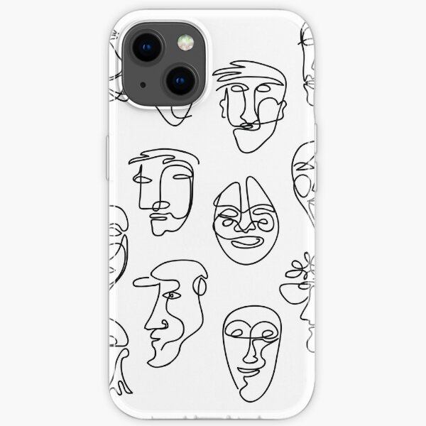 Single Line Face Design Pattern iPhone Soft Case