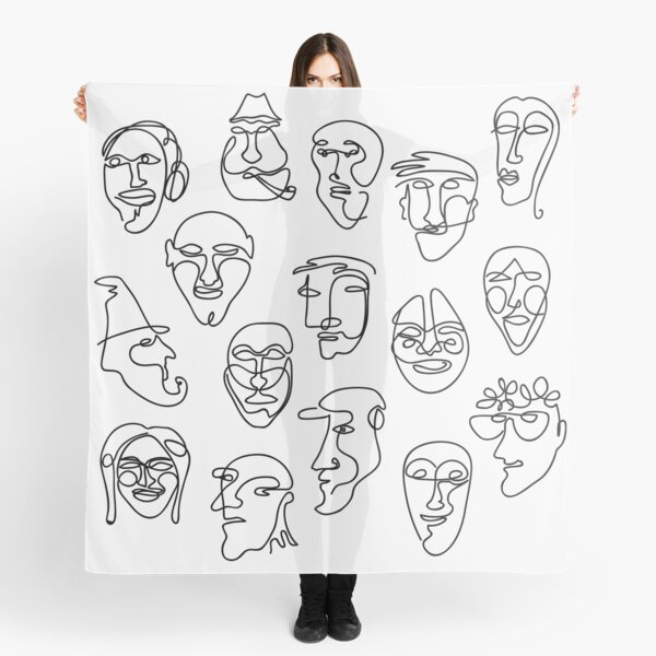 Single Line Face Design Pattern Scarf