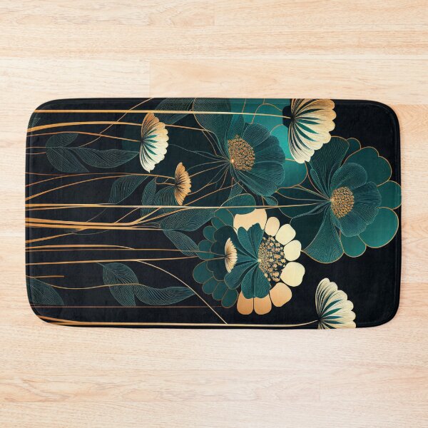 Item preview, "Ayla" - Luxury Flowers Abstract Pattern in Gold, Silver, Green, Black designed and sold by HiArtify ❤️.