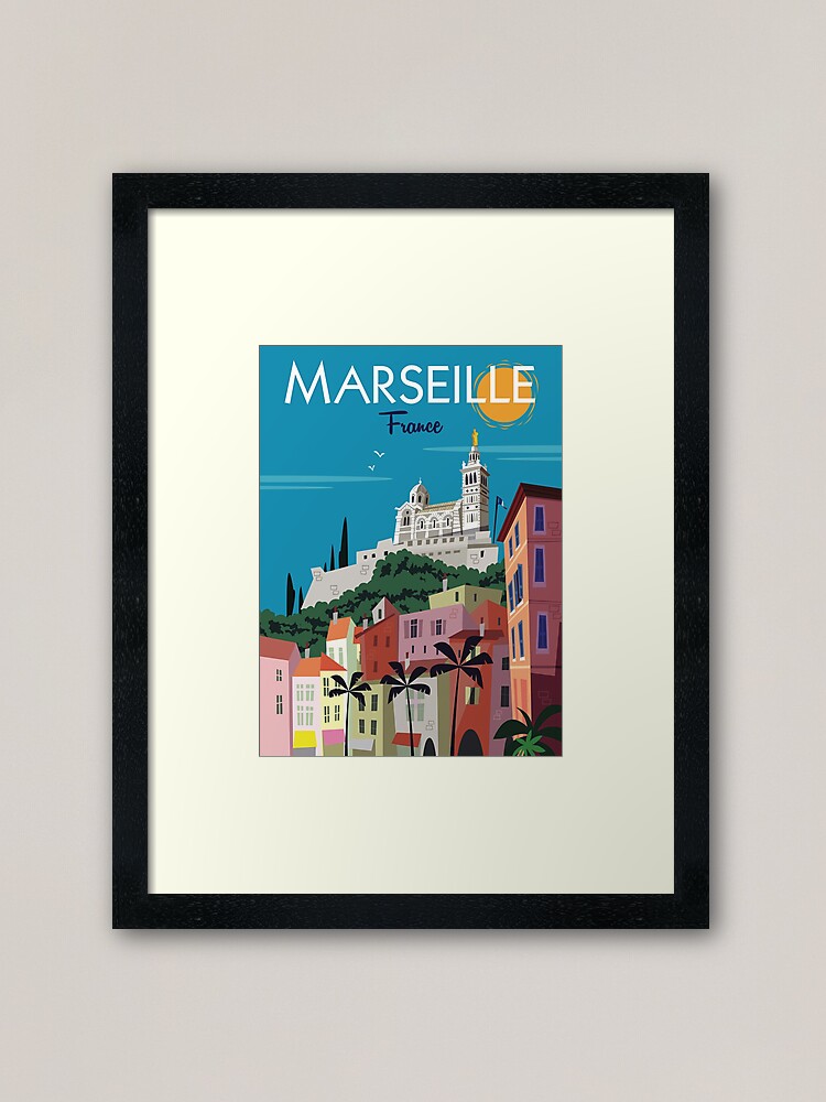 Affiche Voyage Vintage Ville Marseille France, Côte d'Azur, Notre Dame de  la Garde