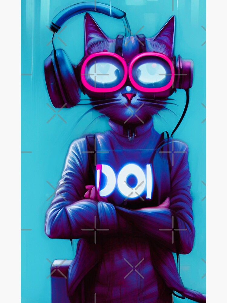 "Cat with headphones " Sticker for Sale by pkowal000 Redbubble