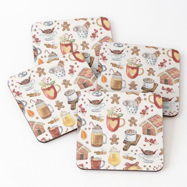 Item preview, Festive Winter Drinks and Desserts Watercolor Pattern designed and sold by CrossVersion.