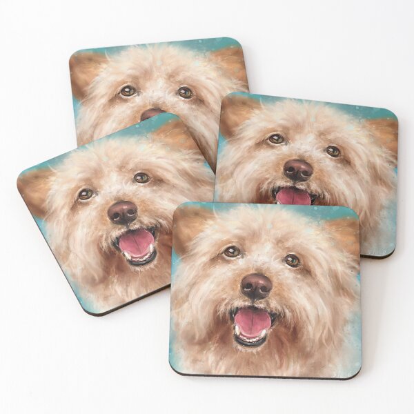 Item preview, Painting of a Happy Yorkshire Terrier with Its Tongue Out on a Blue Background designed and sold by ibadishi.