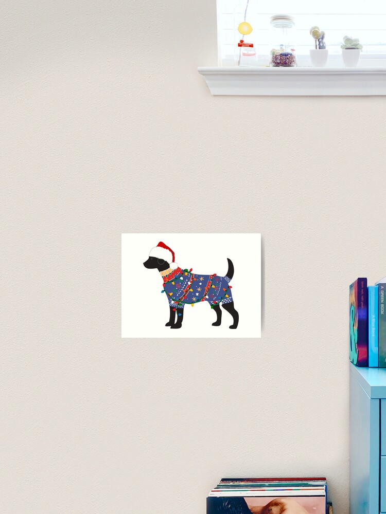 Black Lab Ugly Christmas Sweater Art Print By Emrdesigns Redbubble