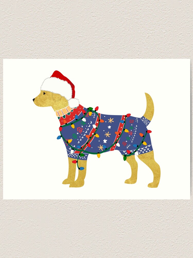 Golden Retriever Ugly Christmas Sweater Art Print