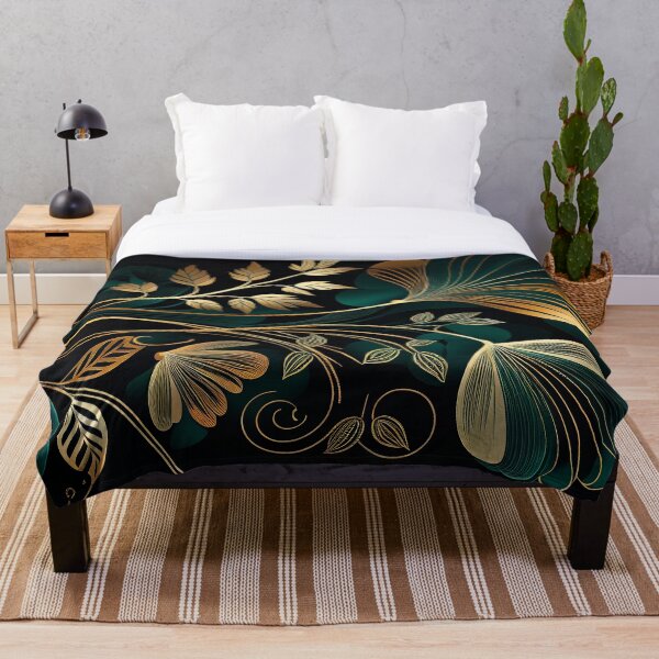 Item preview, "Arya" - Luxury Flowers Abstract Pattern in Gold, Silver, Green, Black designed and sold by HiArtify ❤️.