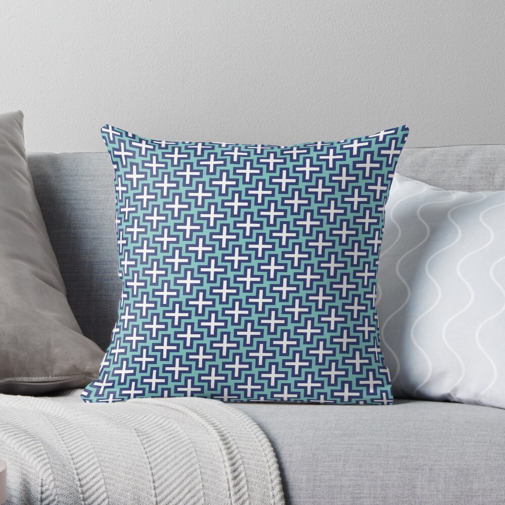 Dark blue and white crosses Throw Pillow