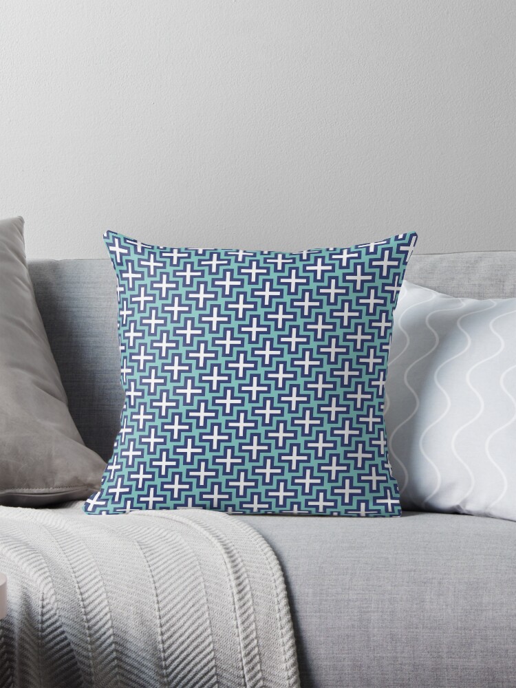 Thumbnail 1 of 4, Pillow, Dark blue and white crosses designed and sold by petitspixels.