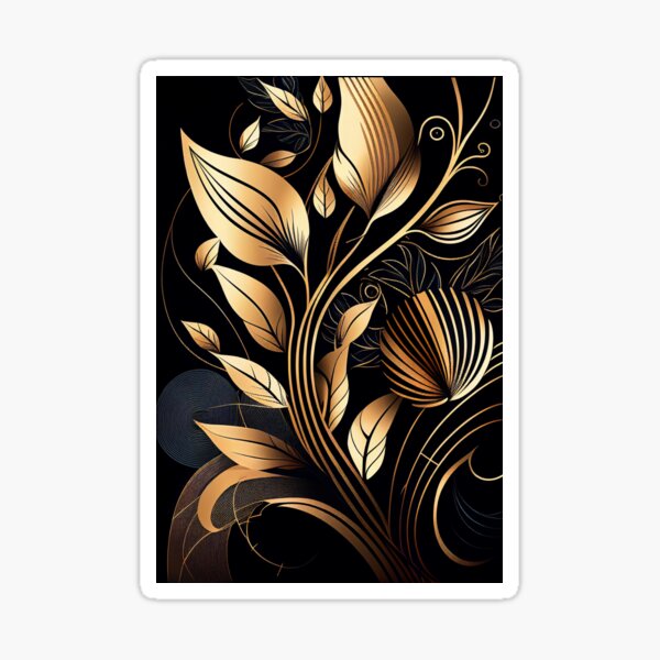 Item preview, "Elliana" - Luxury Flowers Abstract Pattern in Gold, Silver, Black designed and sold by HiArtify ❤️.