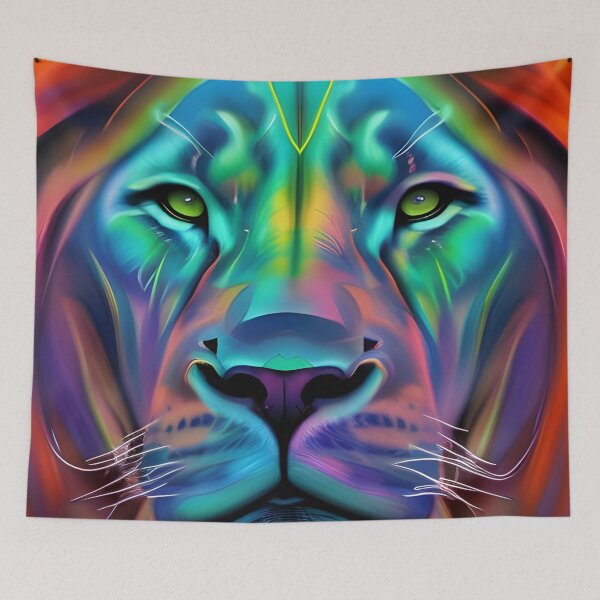 Item preview, Neon rainbow bright beautiful Lion designed and sold by Olga Nagornaya.