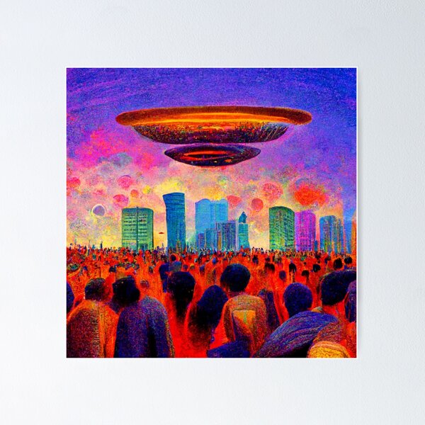 Item preview, Alien Invasion UFO Psychedelic Otherworldly Extraterrestrial War Unidentified Flying Object designed and sold by Weirdarto.