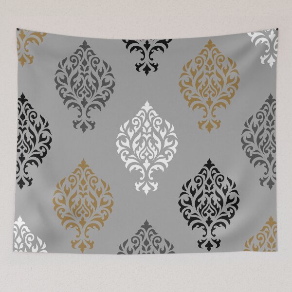 Item preview, Orna Damask Pattern BW Grays Gold designed and sold by NataliePaskell.
