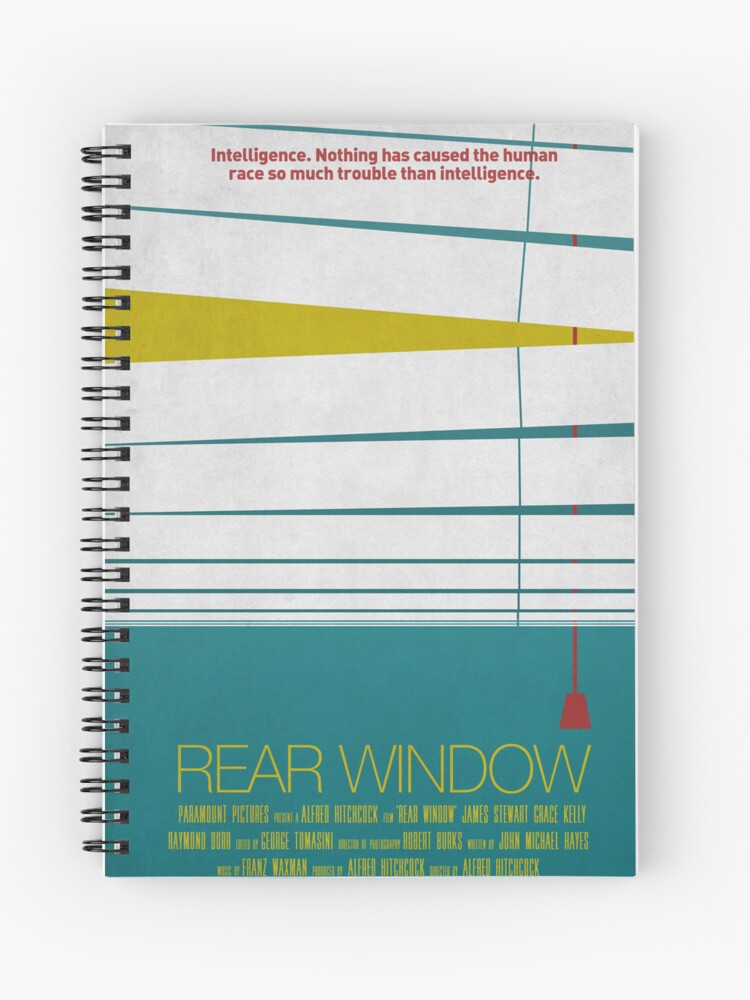 Rear window by Alfred Hitchcock with James Stewart, Grace Kelly, 1954.  American mystery suspense classic cinema movie art quote Spiral Notebook  for Sale by cinemadnesshirt