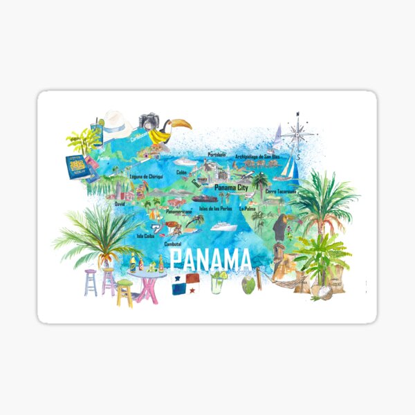 Item preview, Panama Illustrated Travel Map with Tourist Highlights and Panamericana designed and sold by artshop77.
