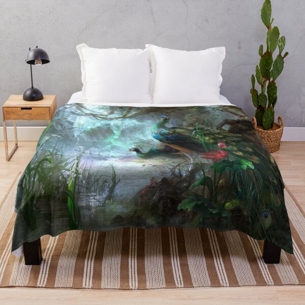 Item preview, Peacocks and flowers in the abstract forest designed and sold by bekzatungarov.